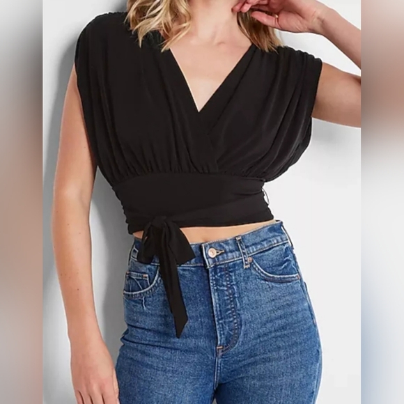 Express Smooth Matte Jersey Draped Front Tie Split Open Back Top Animal Print XS - Picture 4 of 6